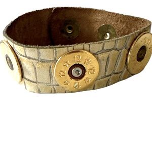Embossed cream & Gold Leather Shotgun Shell Bracelet -NWOT